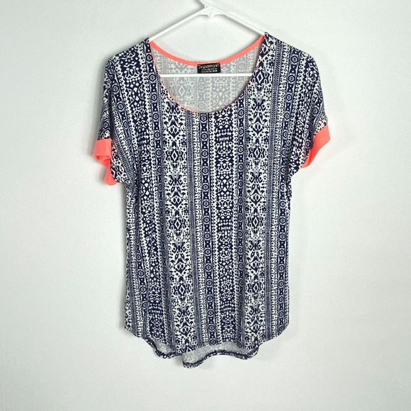 4/$25 Papermoon Top Aztec Print Blue White Coral Cuff St - Picture 4 of 9